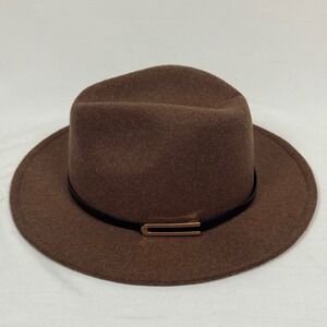 Anycosy Mens Brown Felt Fedora Hat Wide Brim With Black Band Gold Buckle Accent